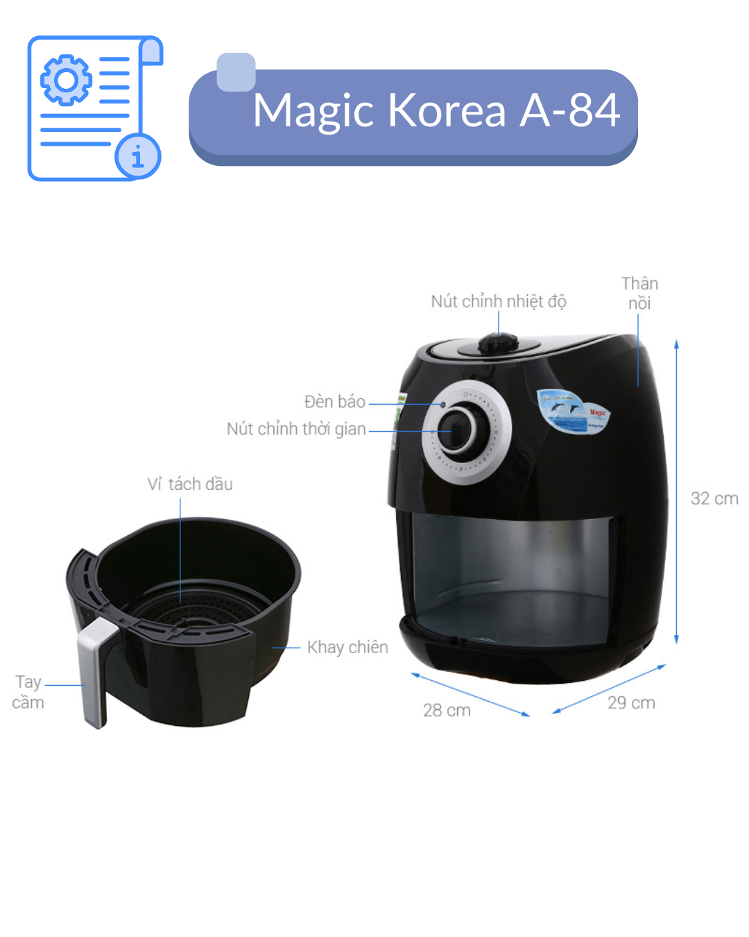 Nồi chiên không dầu Magic A-84 cấu tạo