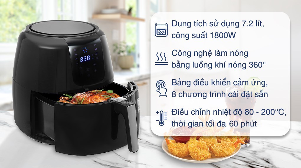 Chức năng nổi bật nồi chiên không dầu LocknLock EJF296BLK (7.2l) Chức năng nổi bật nồi chiên không dầu LocknLock EJF296BLK (7.2l)