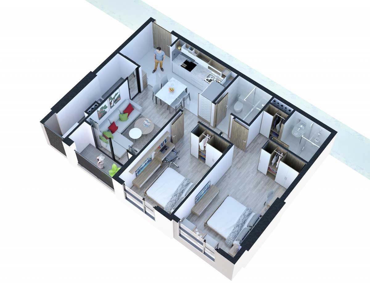Căn hộ 2 phòng ngủ của FPT Plaza 2