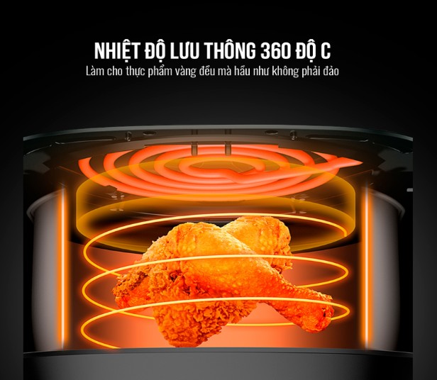 Tỏa nhiệt 360 độ giúp cho thực phẩm chín vàng đều không cần lật/trở